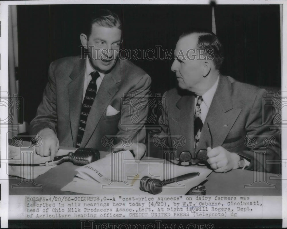 1956 Press Photo Columbus, Ohio WT Osborne,Milk Prod. Assn, Will Rogers - Historic Images