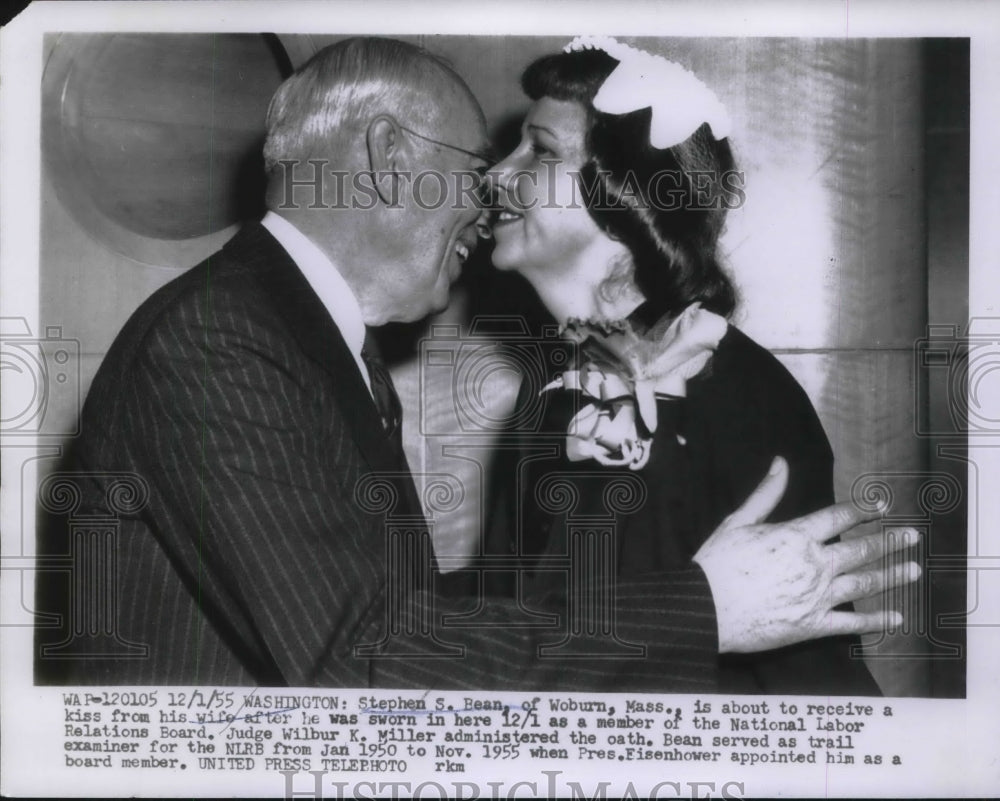 1955 Stephen S. Bean receives a kiss from his wife - Historic Images