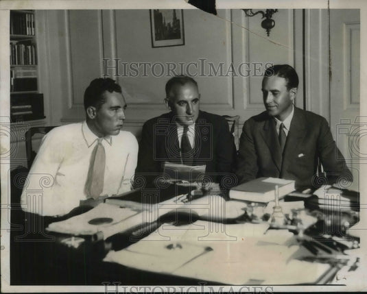 1933 Press Photo Prof. Raymond Moley, Vincent Astor, W. Averill Harriman - Historic Images