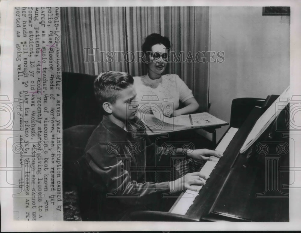 1953 Press Photo Blossom Rhode Resumes Music Lessons After Bout With Polio - Historic Images