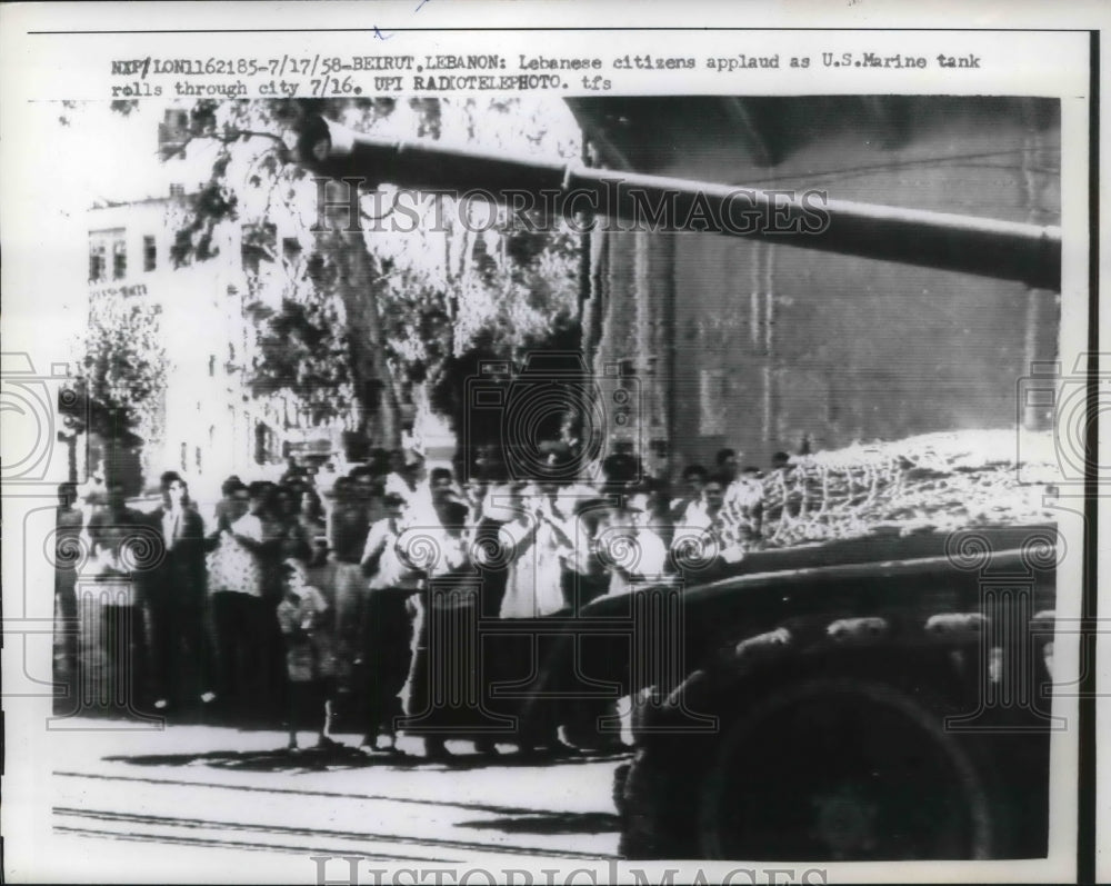 1958 Citizens In Beirut Applaud As US Marine Tank Drives - Historic Images