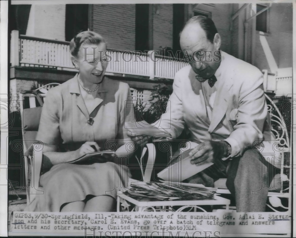 1952 Governor Adlai E. Stevenson &amp; His Secretary Carol E. Evans - Historic Images