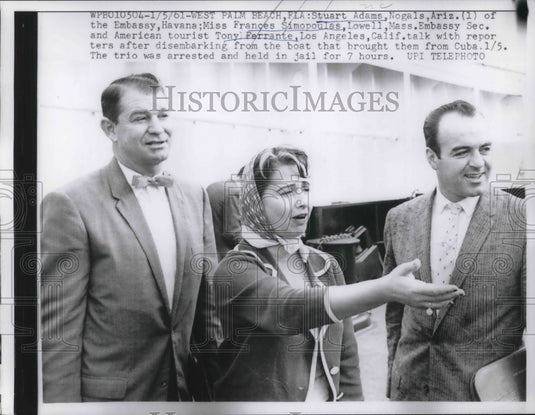 1961 Press Photo West Palm Beach FL Trio arrested & held in jail Stuart Adams - Historic Images