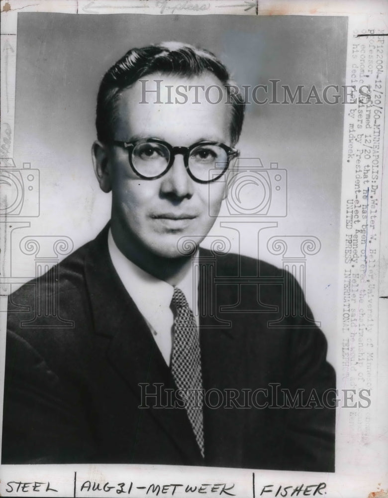 1960 Press Photo Dr. Walter W. Heller, University of Minnesota - Historic Images