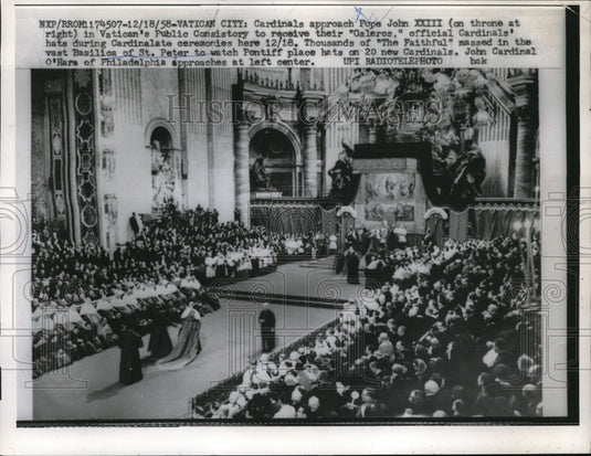 1958 Press Photo Cardinals & Pope John XXIII at Vatican's public Conservatory - Historic Images