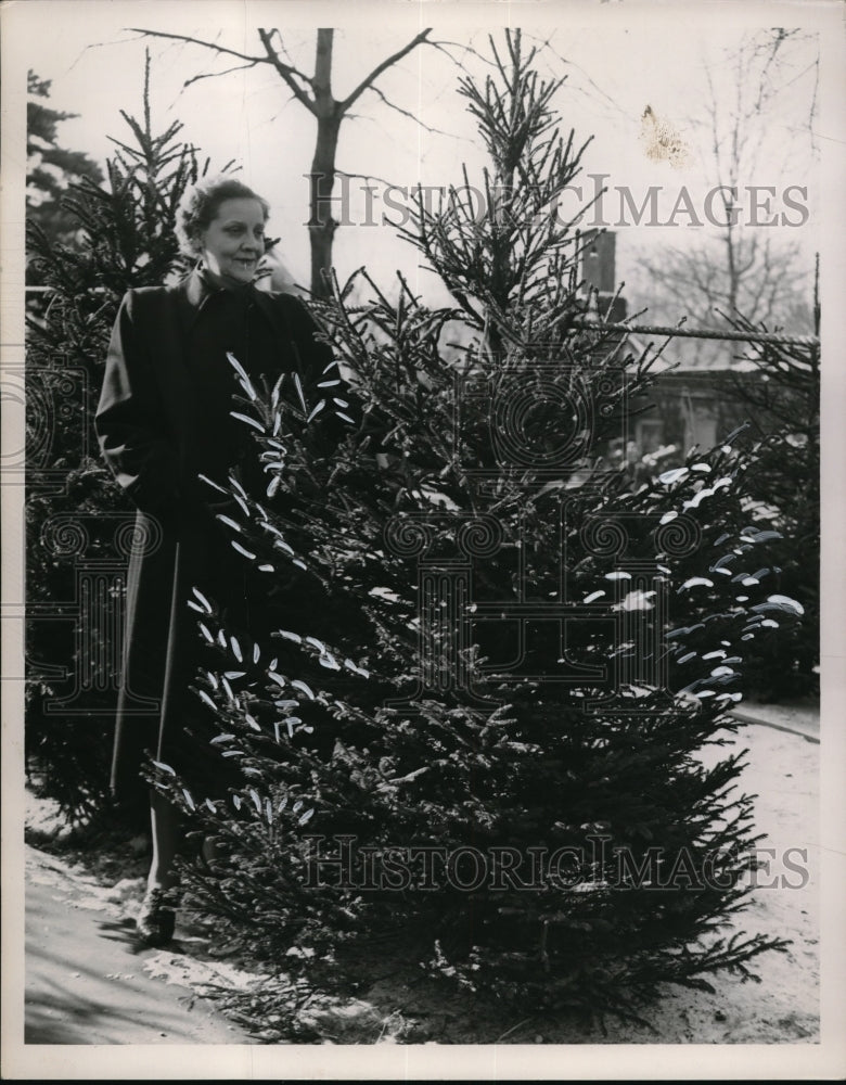 1950 Mrs. Helen Owen Paying $5.75 for a Nursery Spruce Tree - Historic Images