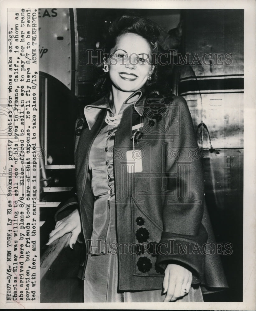 1949 Press Photo NYC, Ly Else Beckmann, dentist to wed ex Sgt Charles Eller-Historic Images