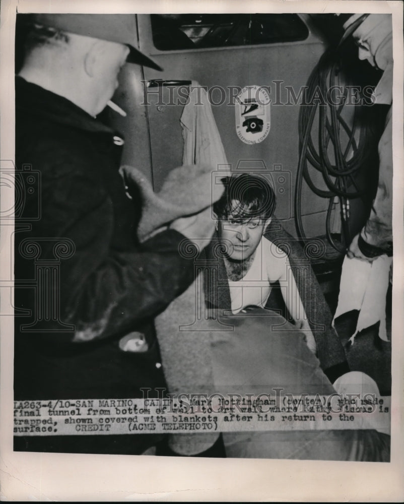 1949 Press Photo Mary Notaingham rescued from well - Historic Images