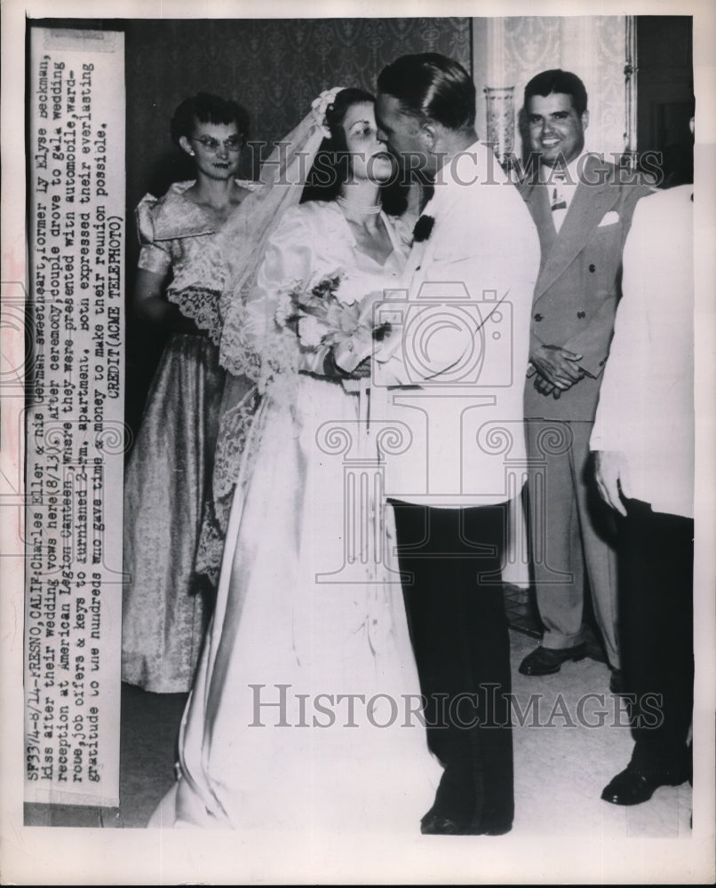 1949 Press Photo Charles Eller Marries Ly Elyse Beckman In Fresno, CA - Historic Images