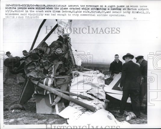 1957 Press Photo 3 people were killed when light plane crashed near Marion, IN - Historic Images