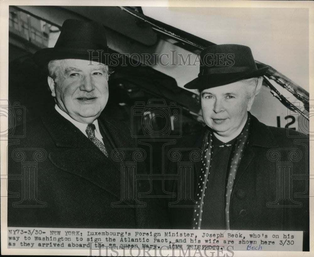 1949 Joseph Beck, Luxembourg&#39;s Foreign Minister with Wife in NY - Historic Images