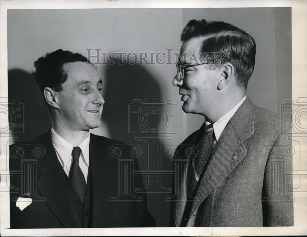 1946 Press Photo Dr.Ales Bebler of Yugoslavia speak with Dan Wells of N.Y. - Historic Images