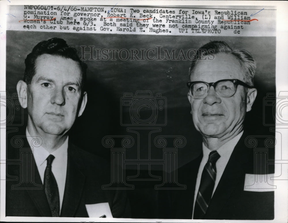 1966 Press Photo Robert Beck &amp; William Murray, GOP candidates for Iowa Governor-Historic Images