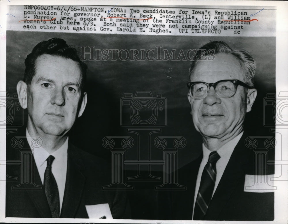 1966 Press Photo Robert Beck & William Murray, GOP candidates for Iowa Governor-Historic Images