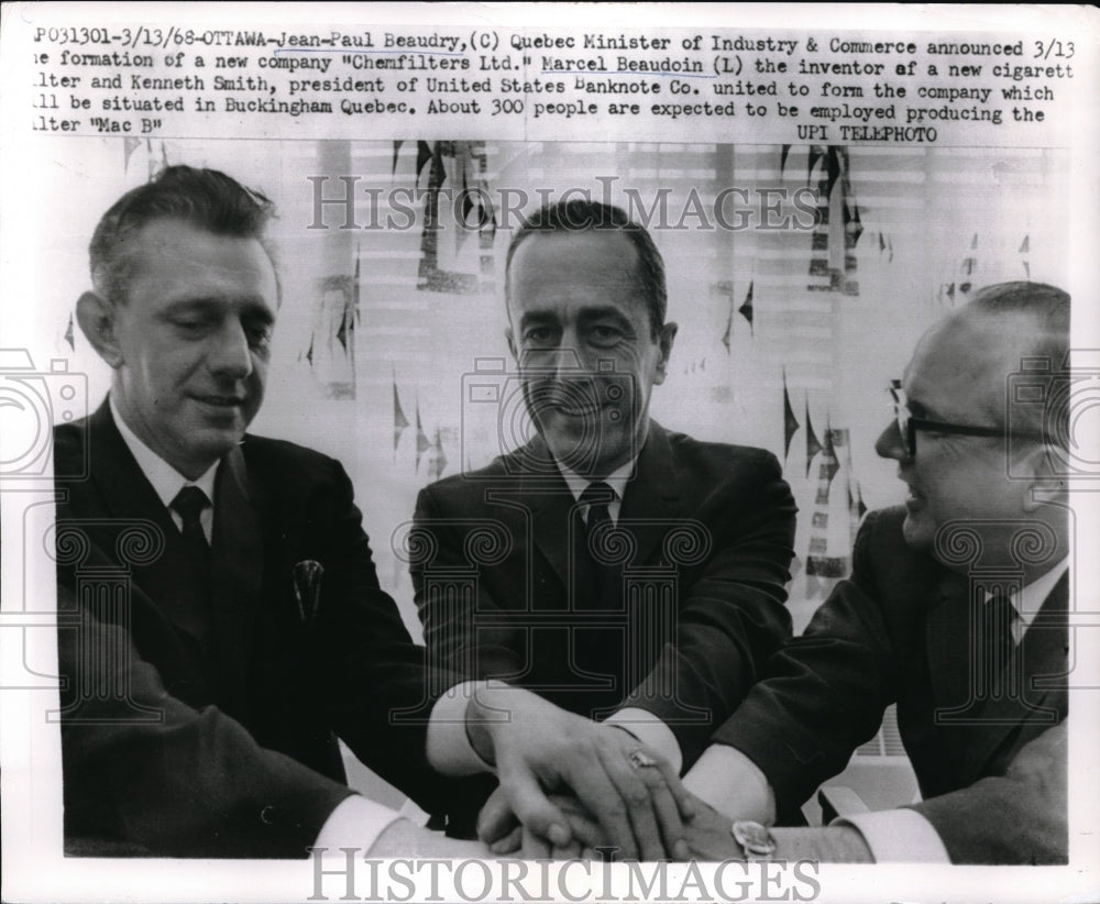 1968 Press Photo Jean Paul Beaudry, Quebec Minister of Industry &amp; Commerce - Historic Images
