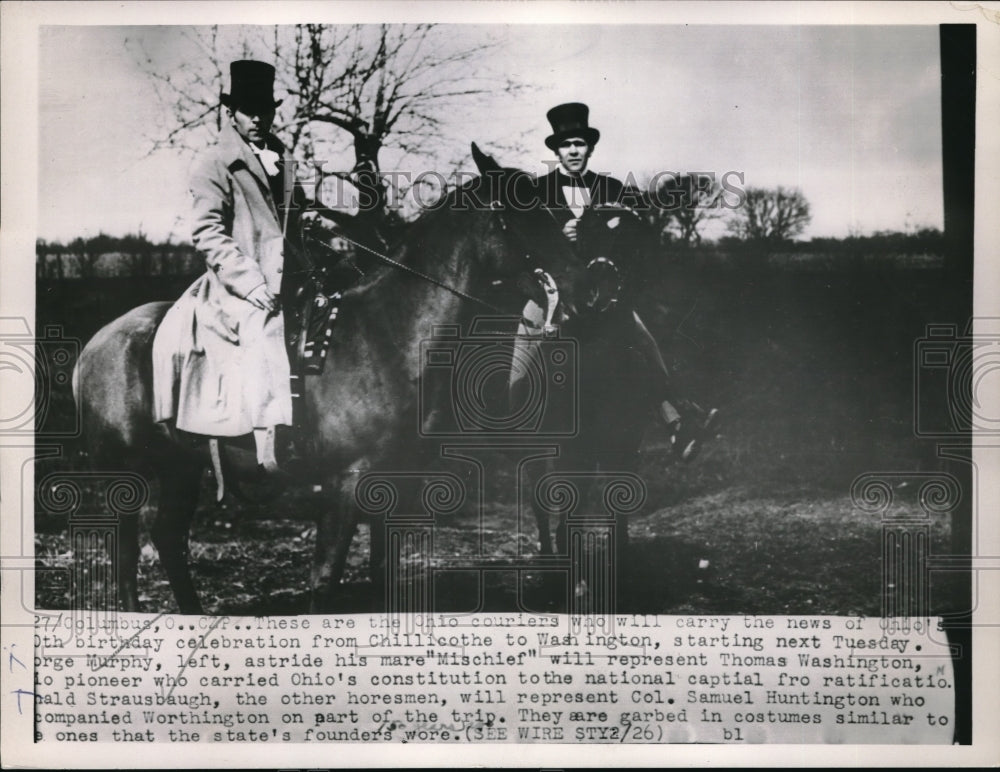 1953 Press Photo George Murphy astride his mare Mischief will represent Thomas-Historic Images