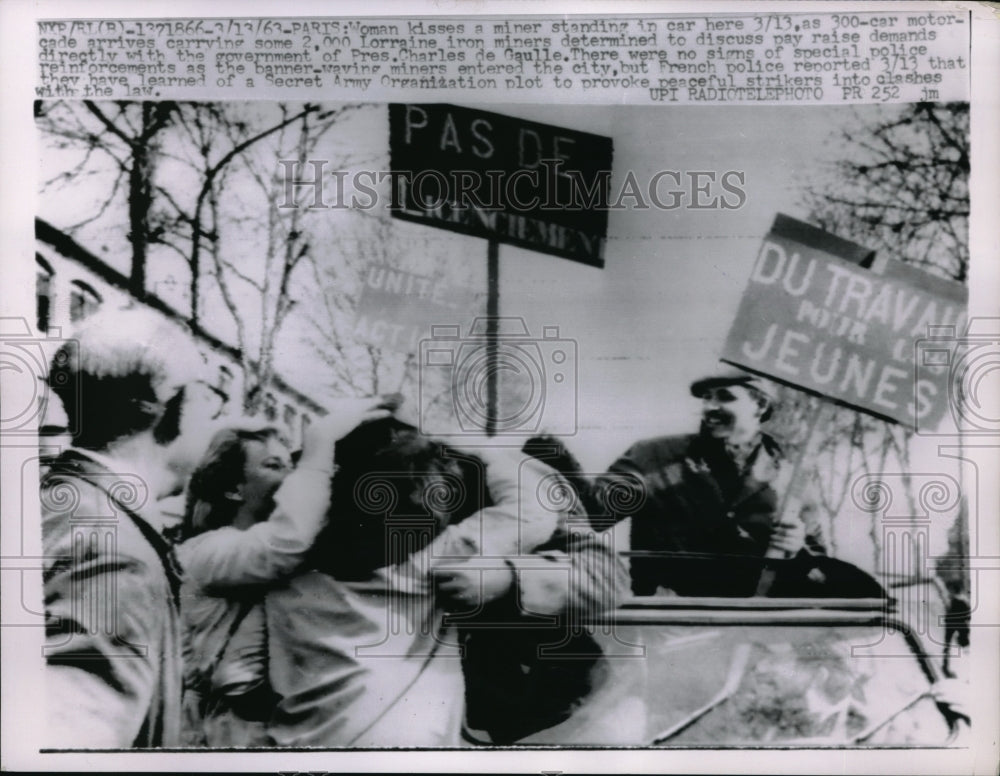 1963 Lorraine iron miners from Paris, France in demonstration after - Historic Images
