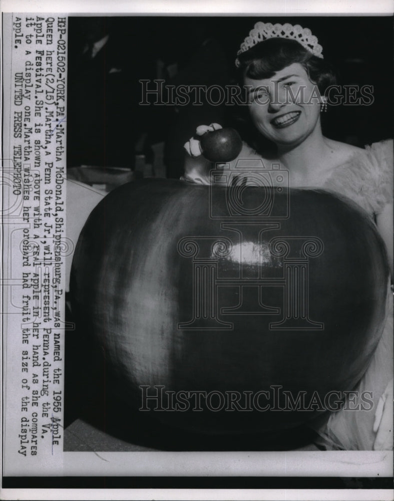 1955 Press Photo York, Pa. Martha McDonald named 1955 Apple Queen-Historic Images