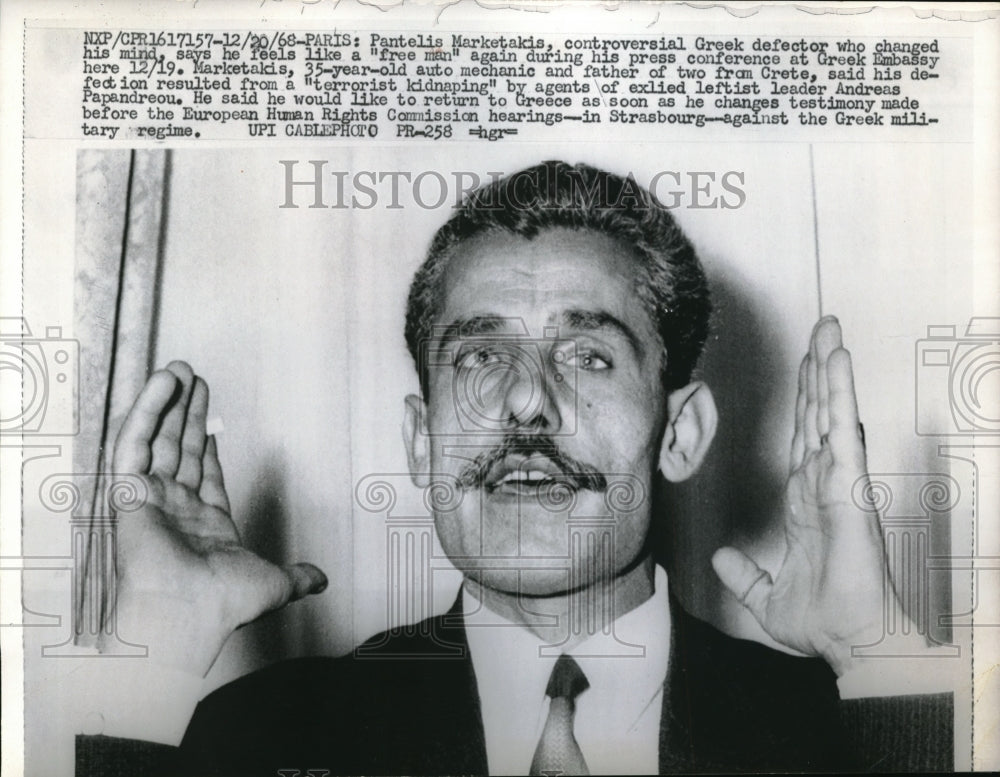 1968 Press Photo Greek Defector Pantelis Marketakis Holds Press Conference-Historic Images