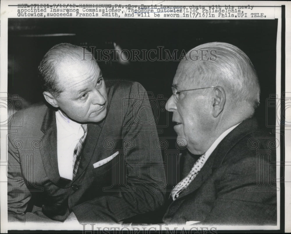 1962 Press Photo Gov. David Lawrencechats with his newly appointed Insurance-Historic Images