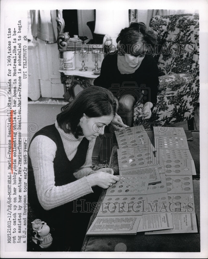 1968 Press Photo Montreal, Marie-France Beaulieu Miss Canada 1969 &amp; her mom - Historic Images