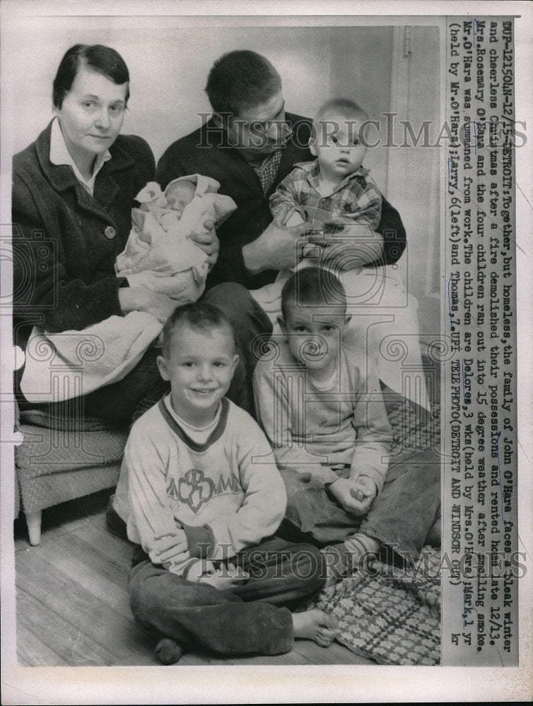 1958 Detroit, Mich John O&#39;Hare &amp; family after fire destroyed home - Historic Images