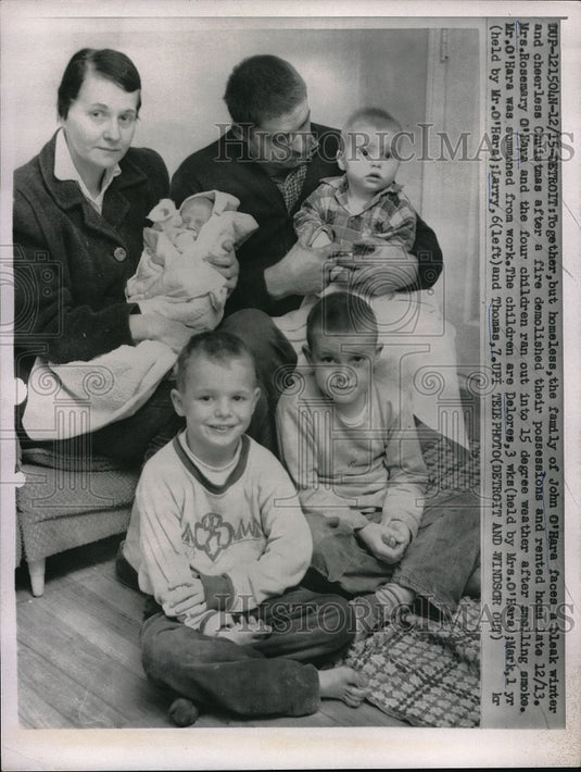 1958 Detroit, Mich John O'Hare & family after fire destroyed home - Historic Images
