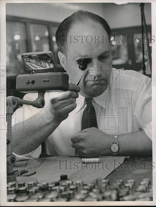 1956 Leonard J. Grigas, Garage Inspector at Warner & Swasey Co. - Historic Images