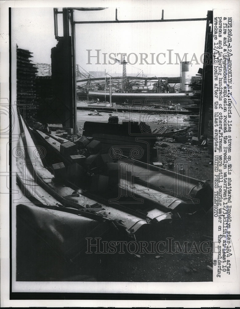 1956 Press Photo Debris Strewn About Brooklyn Pier After Destroyed By Explosion-Historic Images