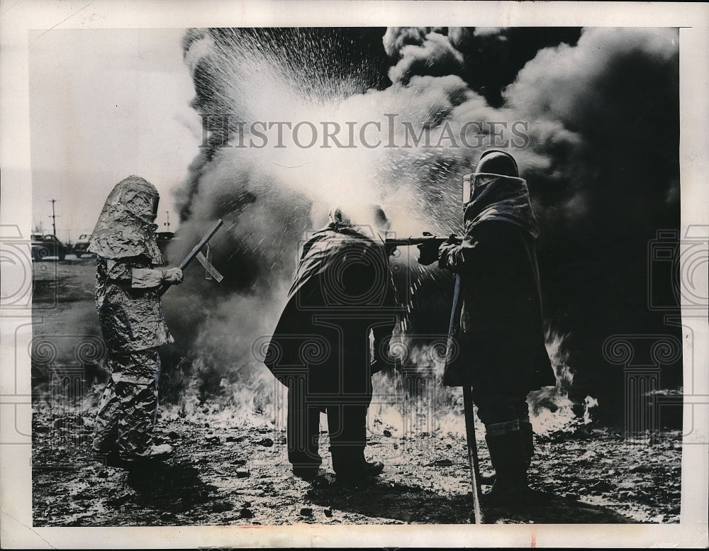 1948 Dayton, Ohio Aero Medical Lab test of aluminum fire suit-Historic Images