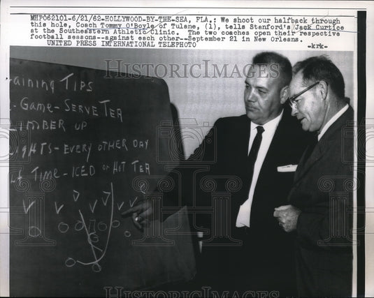 1962 Press Photo Hollywood, Cal. Coach T O'Boyle & Stanford's J Curtis - Historic Images