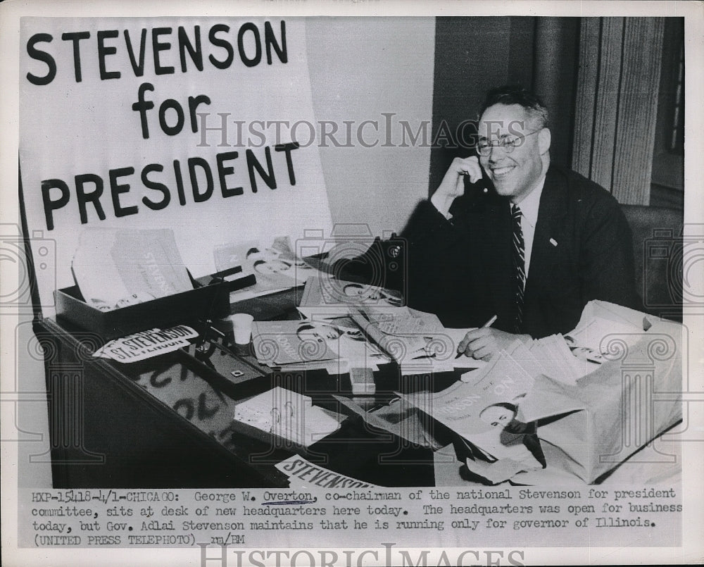 1952 George Overton Chairman Of Stevenson For President - Historic Images