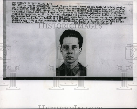 1968 Washington Ronald E. Strock, FBI's 10 most wanted list, murder - Historic Images