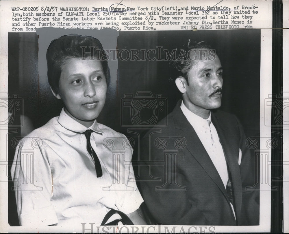 1957 Press Photo D.C. Bertha Nunez, Mario Montaldo UAW-AFL Local 250 of Teamster - Historic Images