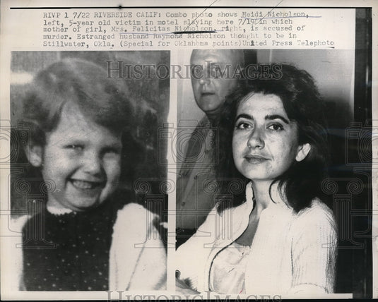 1957 Riverrside, Cal. Heidi Nicholson, murder victim & mom arrested - Historic Images