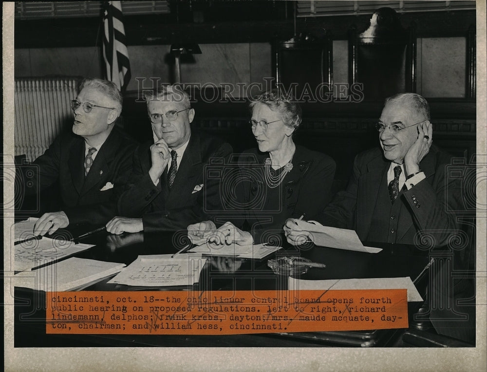 1949 Press Photo Ohio liquor control board, F Krebs, M McQuate,W Hess,Lindeman - Historic Images