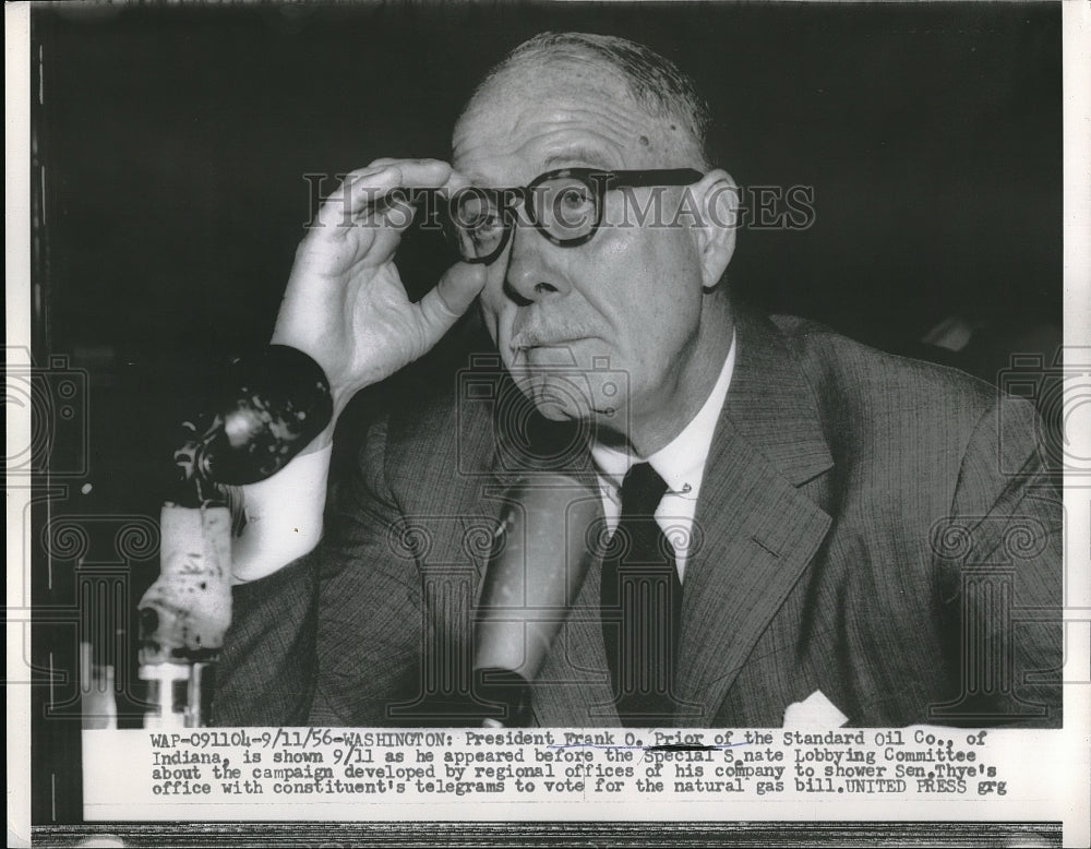 1956 Press Photo Pres. Frank Prior of standard Oil Co at senate hearing - Historic Images