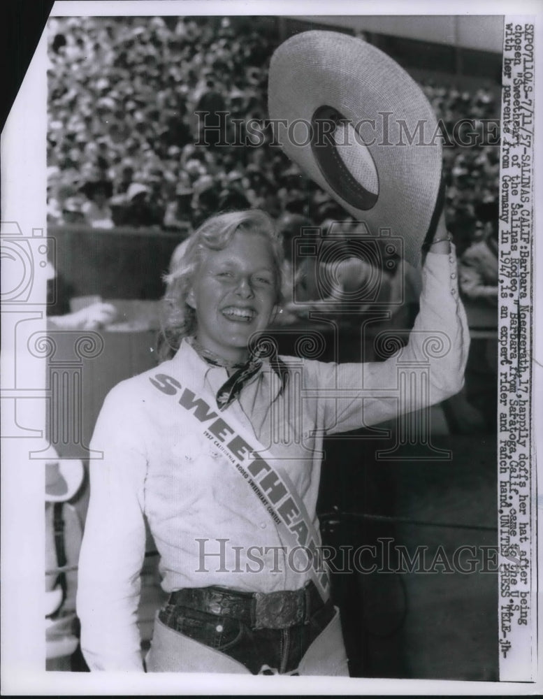 1957 Press Photo Barbara Noeggerath Sweetheart of the Salinas Rodeo from Germany - Historic Images