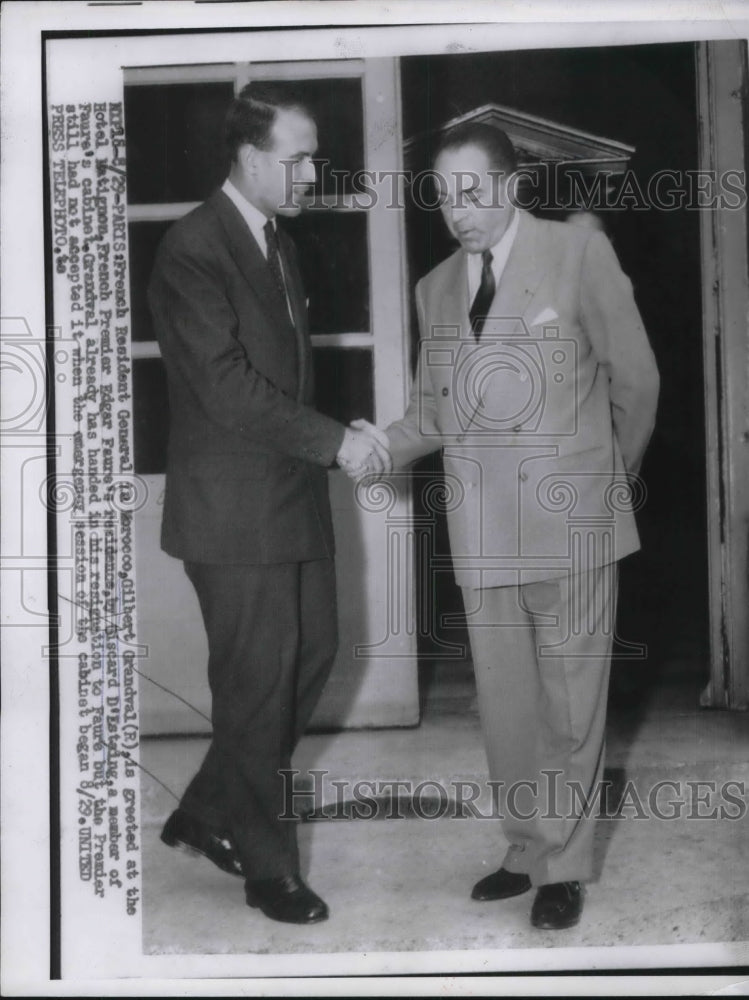 1955 Press Photo Gilbert Grandval Greeted by Biscard D&#39;Estaing - Historic Images