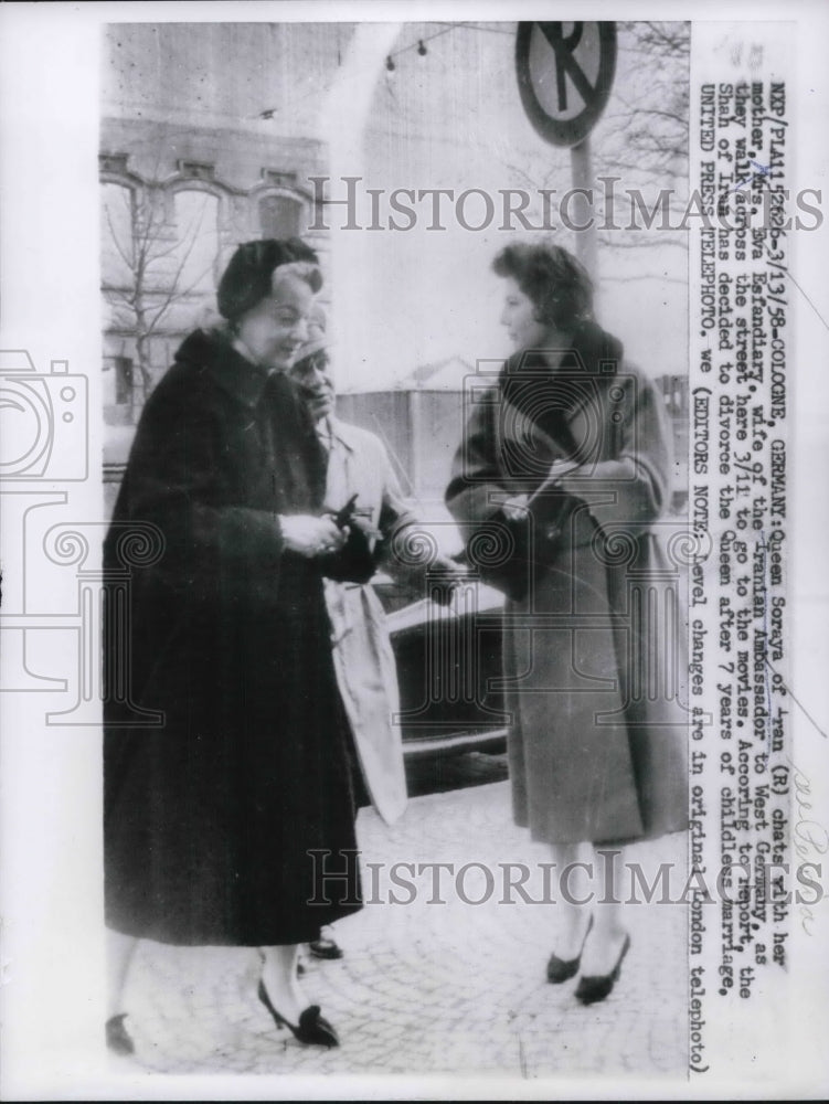 1958 Queen Soraya of Iran &amp; mother Mrs Eva Esfandiary in Germany - Historic Images