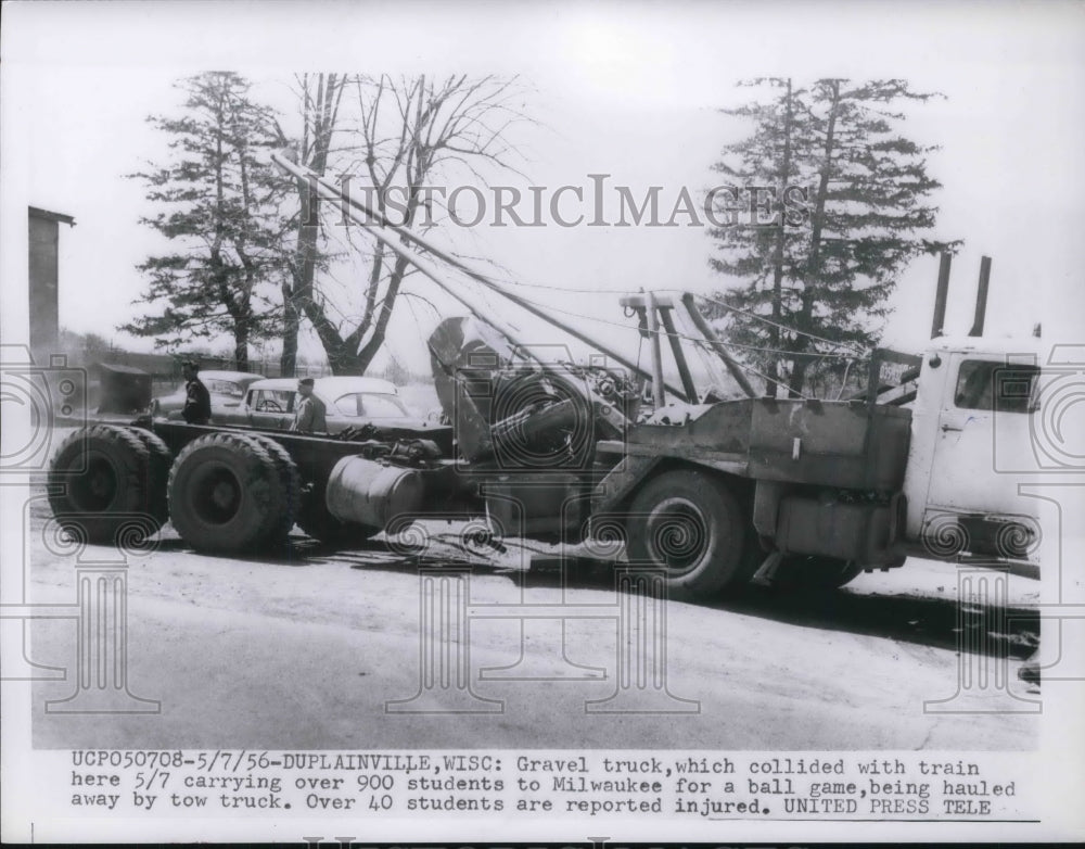 1956 Press Photo Gravel Truck That Collided With Train Full of Students - Historic Images