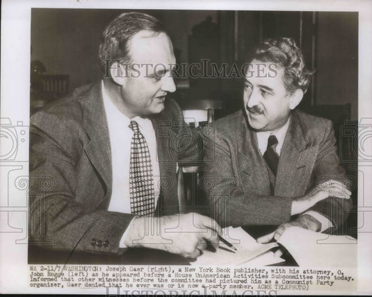 1949 Press Photo D.C. Joseph Gaer, NY publisher & att O.John Rogge - Historic Images