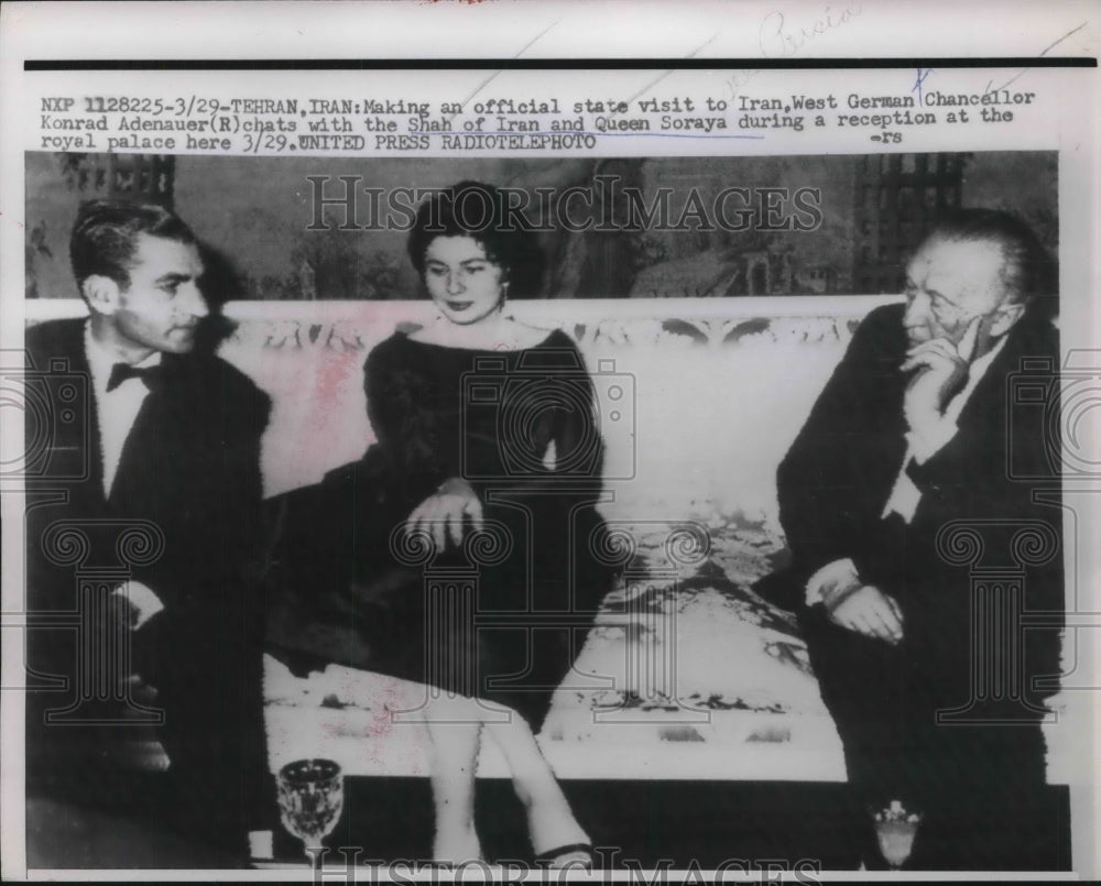 1957 Press Photo Tehran, Iran W German Chancellor Adenauer & Shah & Queen - Historic Images