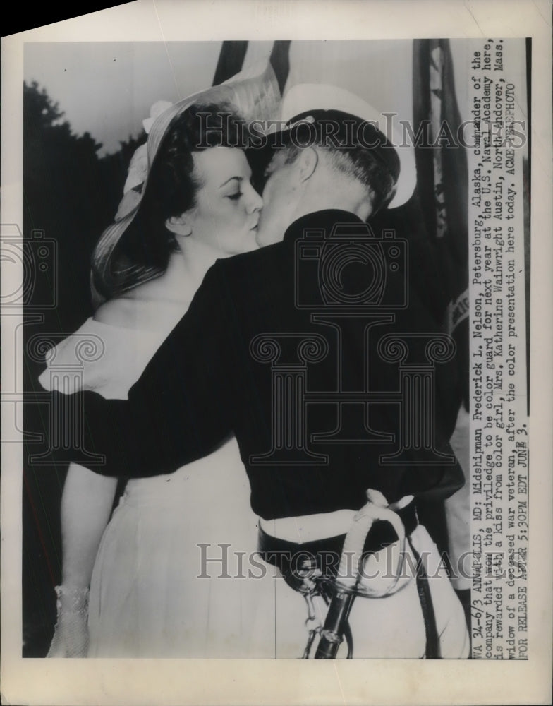 1948 Press Photo Midshipman Frederick Nelson, Mrs. Katherine Austin - Historic Images