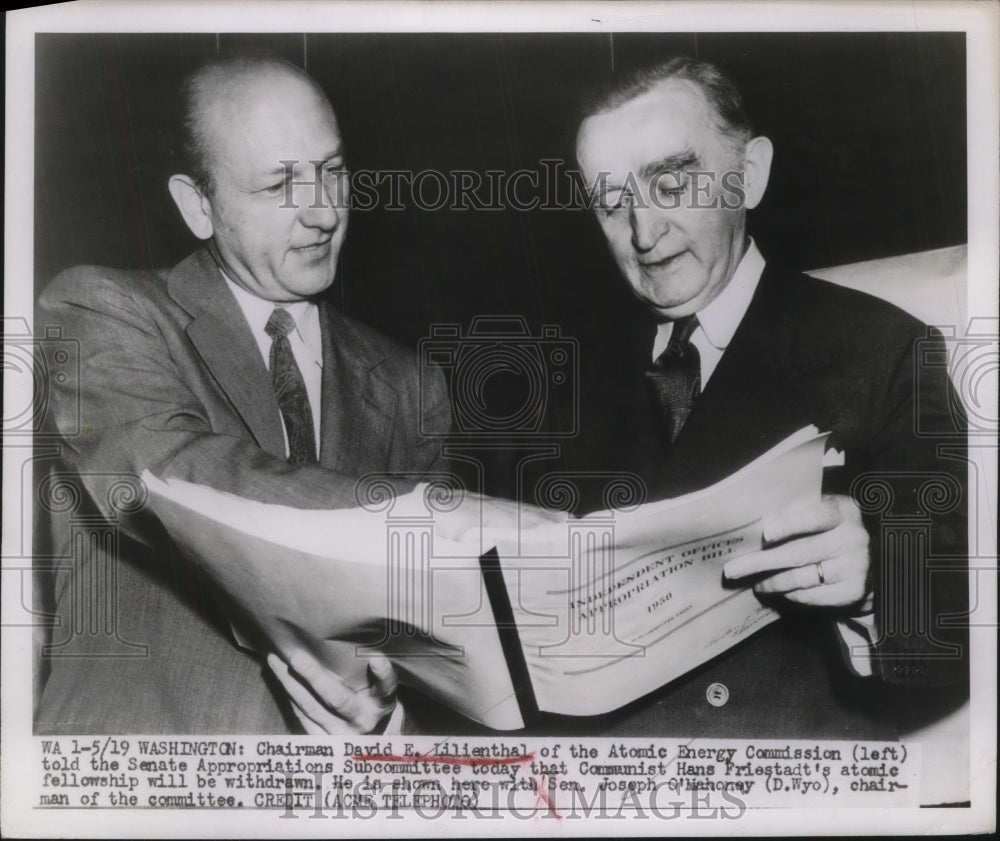 1949 Press Photo David Lilienthal of Atomic Energy Commission, Sen. O'Mahonay - Historic Images