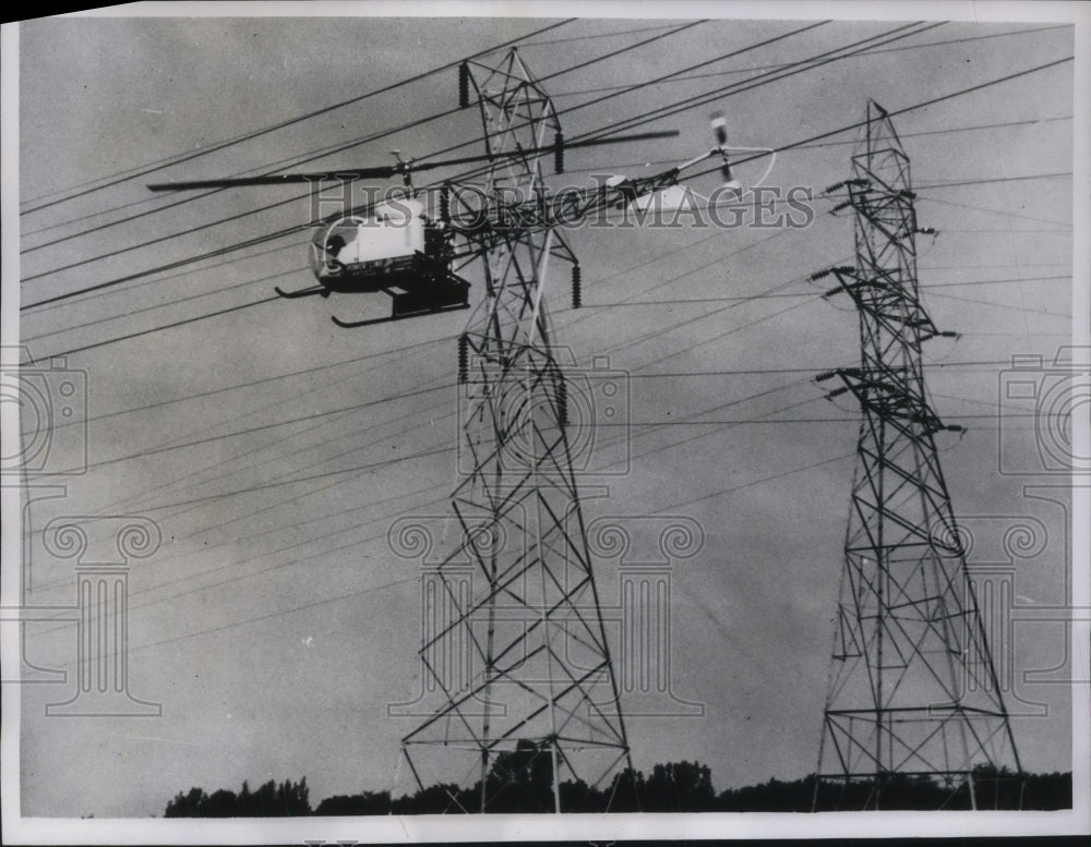 1960 Press Photo Helicopter in Appleton,WI Inspects Power Lines - neb58507 - Historic Images