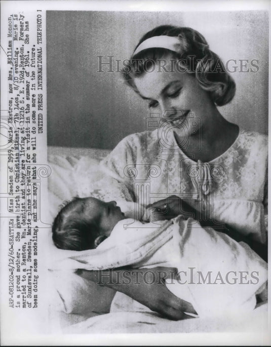1960 Press Photo Miss Sweden of 1959, Marie Ekstrom, Mrs. William Monson & Son - Historic Images