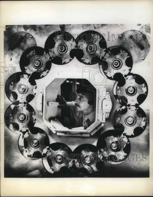 1974 Worker Keeps Tabs on Braider by Rockwell International Corp. - Historic Images