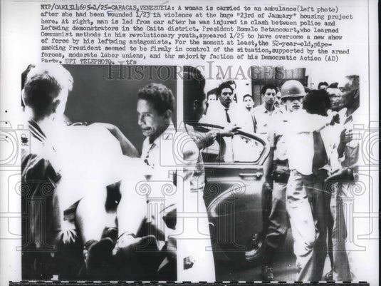 1962 Caracas Venezuela Woman carried by Ambulance - Historic Images