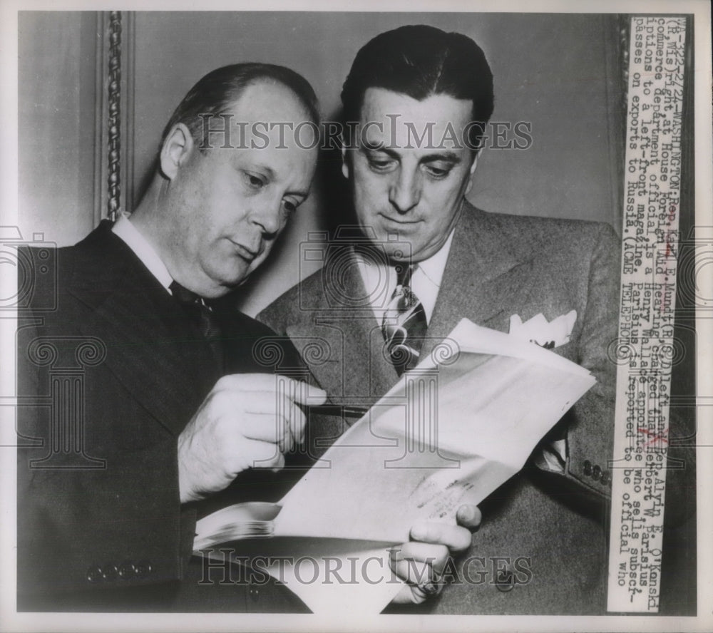 1948 Press Photo Rep. Karl E. Mundt and Rep. Alyin E. O&#39;Konski at Hearing - Historic Images